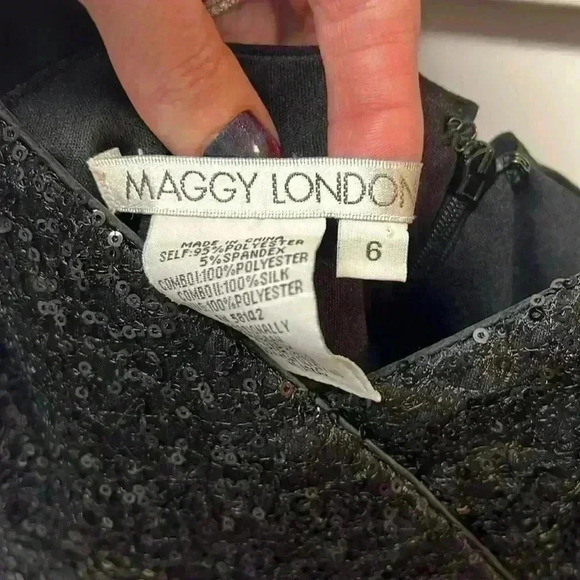 Maggy London Black Sequin Cocktail Dress - Size 6 - Picture 2 of 4